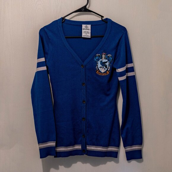 Harry Potter Ravenclaw House Crest Cardigan Sweater Blue Striped – Size XS - Picture 1 of 5